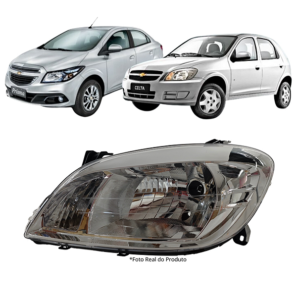 Farol Celta/Prisma 2006 até 2015 Cromado Lado Esquerdo Motorista