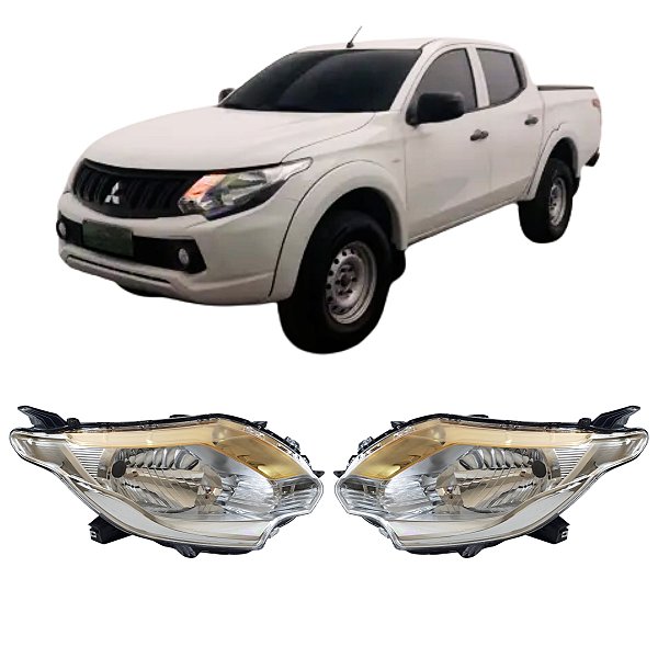 Par de Farois Principal L200 2016 Até 2023 Mascara Cromada Ld/Le