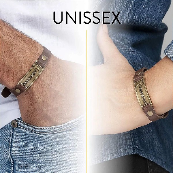 Pulseira Em Couro Marrom Fina Paz E Bem