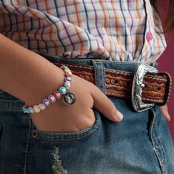 Pulseira Infantil Corações e Medalha do Anjo da Guarda