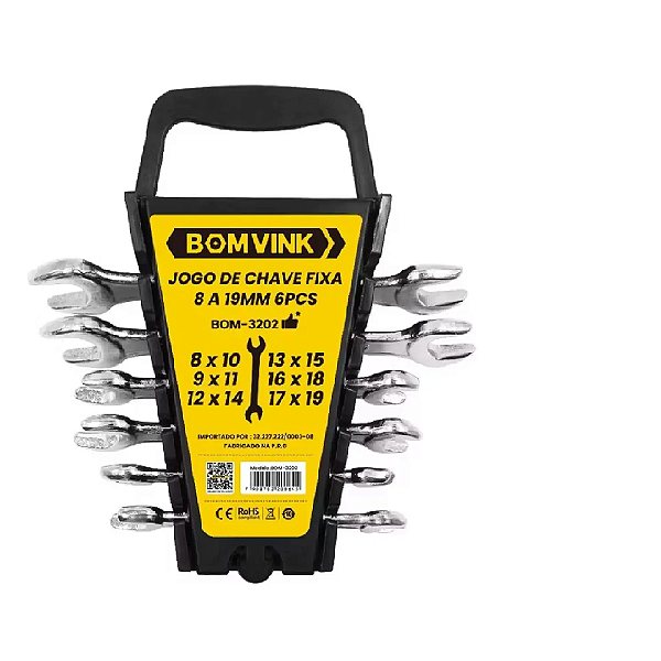 Jogo de Chave Fixa 6 Peças 8 a 19mm BOM-3202 - Bomvink
