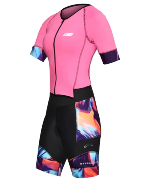 MACAQUINHO CICLISTA MATRIX FEM G MANCHAS AZUL/LARANJA