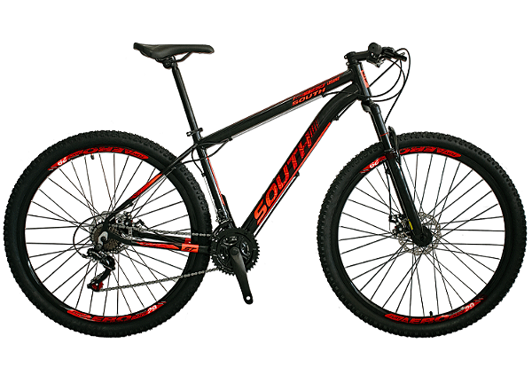 BICICLETA SOUTH STORM PRETO C/ VERMELHO ARO 29 21V TAM - 17