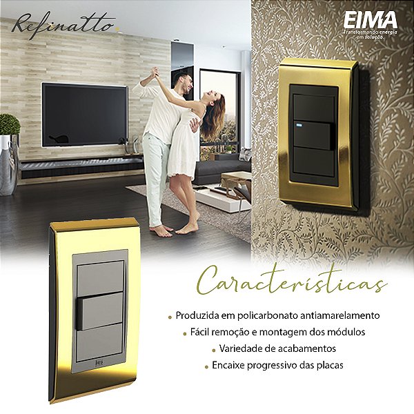 Placa 4X2 3 Posições Argila com Preto Style Refinatto