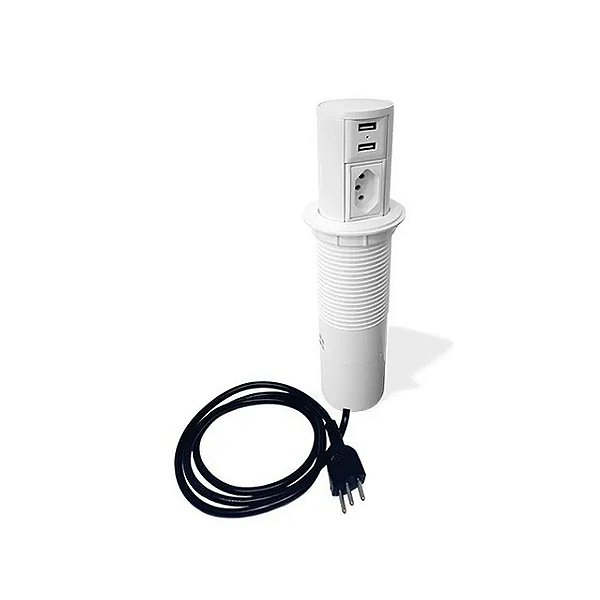 Torre Mini Totem Automática 01 Tomada 10A + 02 USB Branco Dutotec