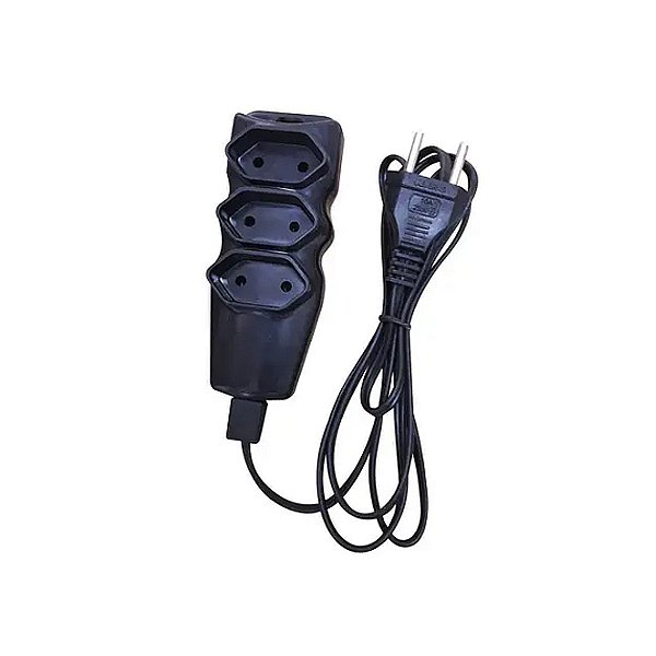 Extensão 3 Tomadas 2P 3 Metros 10A Fio Paralelo 2x0,75mm Preto Megatron