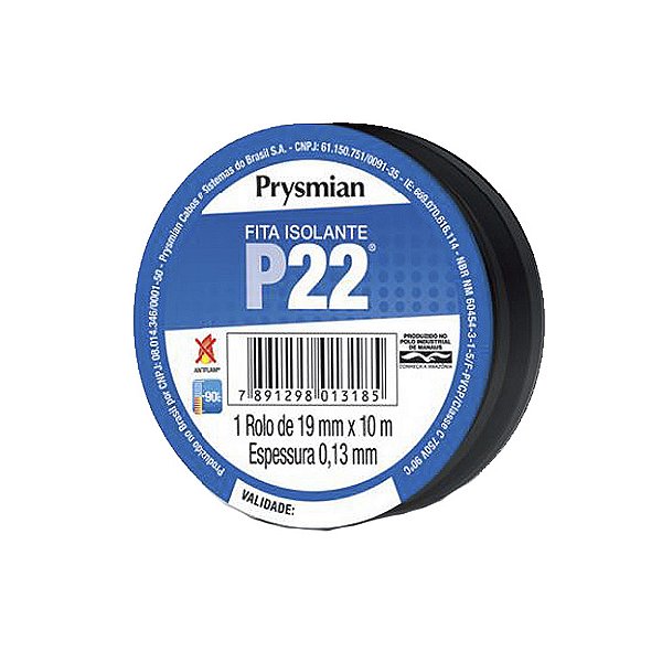 Fita Isolante com 10 Metros Preta P22 19mm X 0,13mm Prysmian