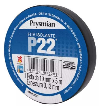 Fita Isolante com 20 Metros Preta P22 19mm X 0,13mm Prysmian