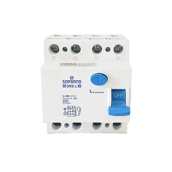 Interruptor Diferencial Residual DR Tetrapolar 40A 30mA DRS4 L-040A Soprano