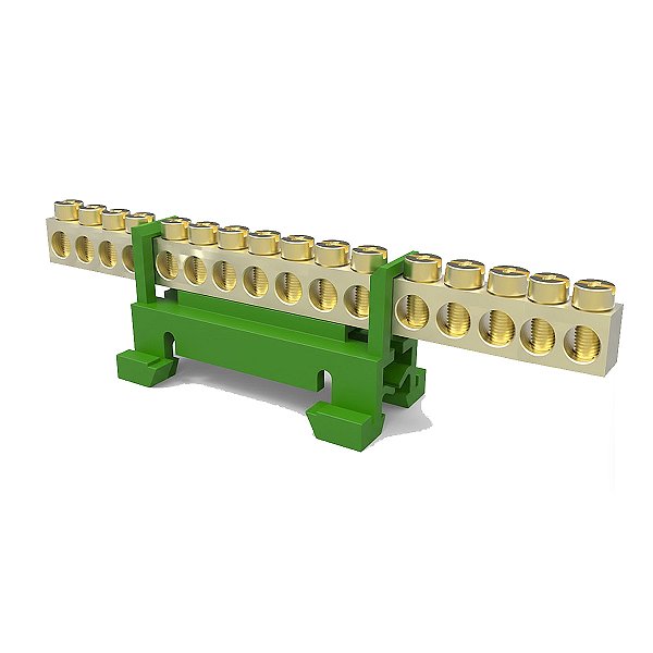 Barra Terra 16 Vias 16MM Verde P/  Trilho DIN Rohdina