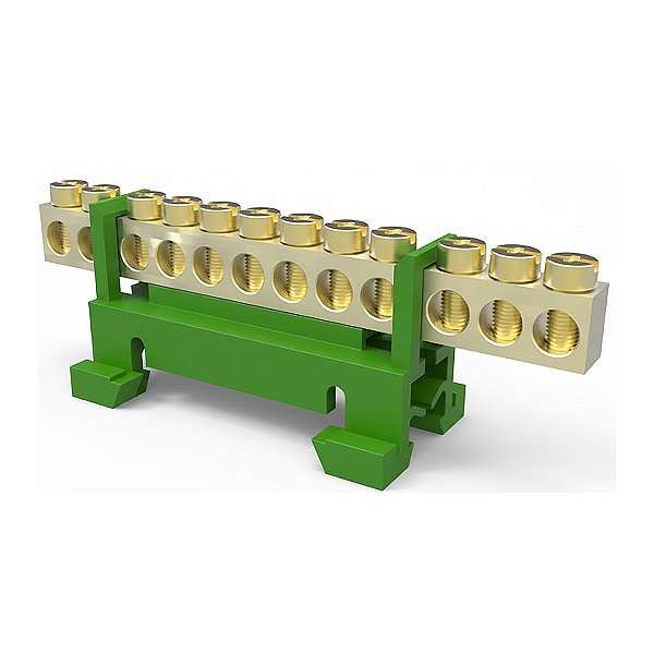Barra Terra 12 Vias 16MM Verde P/  Trilho DIN Rohdina