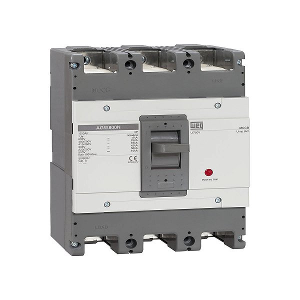 Disjuntor Caixa Moldada 800A AGW 800N 380V 45kA Térmico e Magnético Fixos Weg