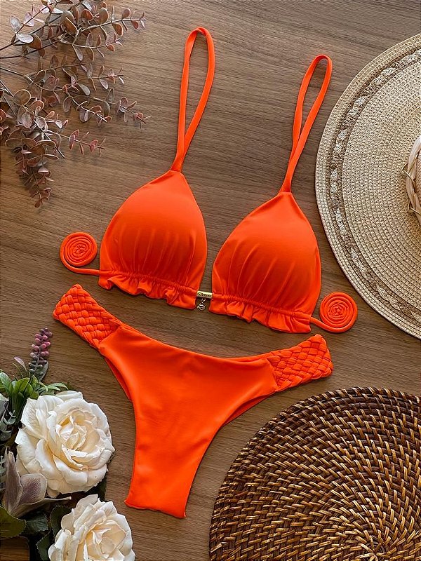 BIQUINI TRANÇADO LARANJA NEON