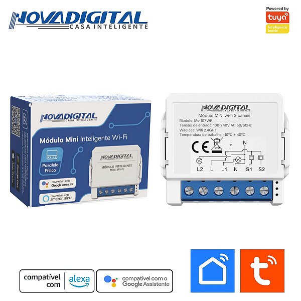 Mini Relé Wi-Fi de 2 Canais Tuya Nova Digital