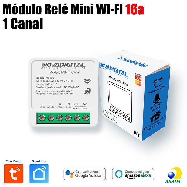 Relé Mini Wi-fi de 1 Canal 16a Nova Digital