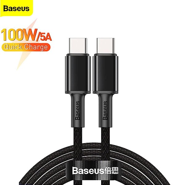 Cabo Tipo C para Tipo C Baseus High Density Braided 100W 1m Preto