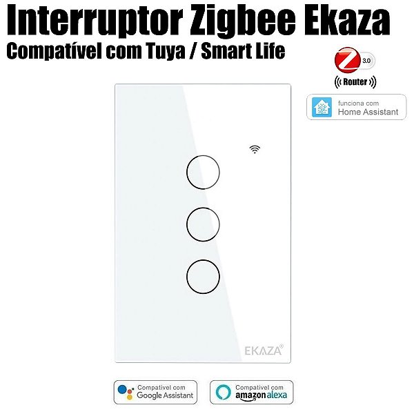 Interruptor Zigbee de 3 Botões Tuya Smart Life Modelo Router Repete Sinal Zigbee