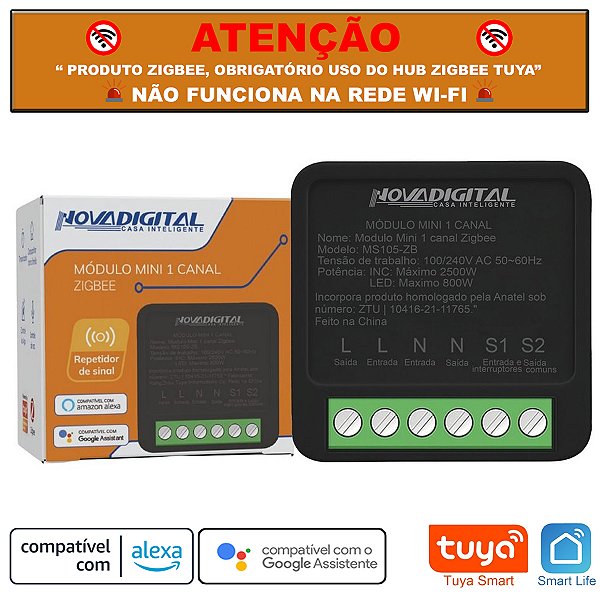 Mini Relé Zigbee de 1 Canal Nova Digital