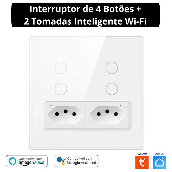Interruptor Inteligente Wifi Nova Digital de 4 Botões e 2 Tomadas