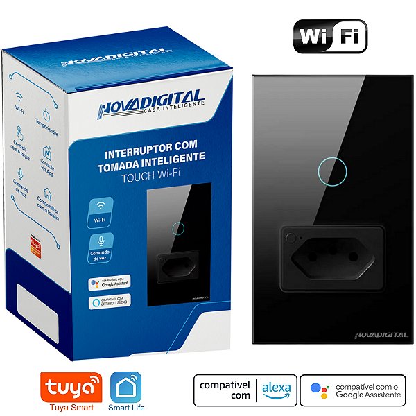 Interruptor Smart Wi-fi Com 1 Botão e 1 Tomada de 20a Nova Digital Tuya Smart Life