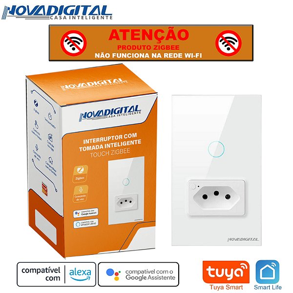 Interruptor Smart Zigbee de 1 Botão e 1 Tomada 20a Tuya Nova Digital