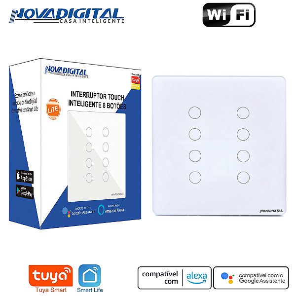 Interruptor Inteligente Tuya Nova Digital de 8 Botões Padrão 4x4 Branco