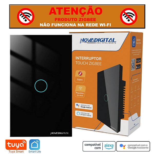 Interruptor Inteligente Smart Zigbee Nova Digital Tuya de 1 Botão Repetidor de Sinal Preto