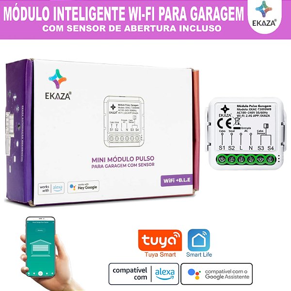 Módulo Inteligente para Controle de Portas e Portões Garagem Ekaza Tuya