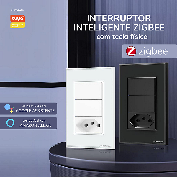 Interruptor Smart Zigbee de 2 Botões Físicos e 1 Tomada de 20a Tuya Nova Digital