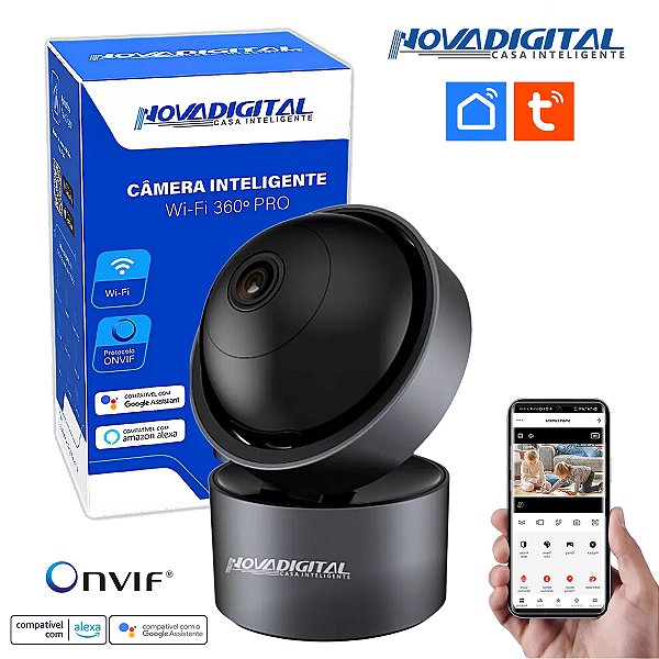Câmera Inteligente Smart 360 PRO Full HD com Onvif Tuya Nova Digital