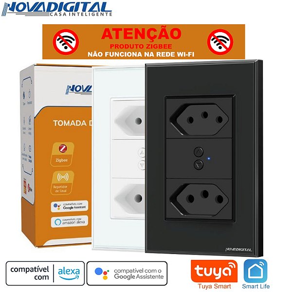 Tomada Dupla Inteligente Smart Zigbee 10a e 20a Nova Digital Tuya