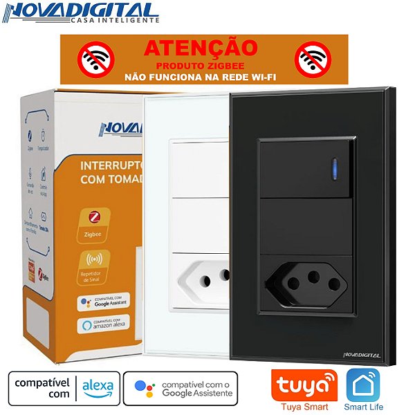 Interruptor Smart Zigbee de 1 Botão com Led e Tomada de 20a Tuya Nova Digital