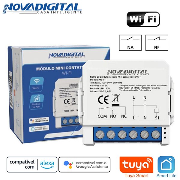 Módulo Relé de Pulso Contato Seco Smart Wifi Tuya Nova Digital