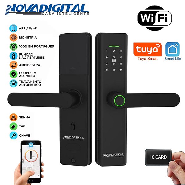Fechadura Smart Wi-fi Slim com Biometria Senha e Abertura Remota Tuya Nova Digital