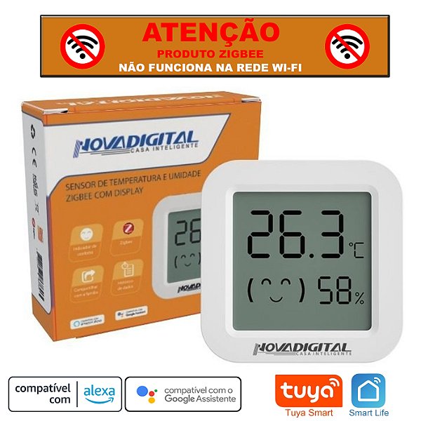 Sensor Inteligente de Temperatura e Umidade Zigbee com Display Nova Digital Tuya