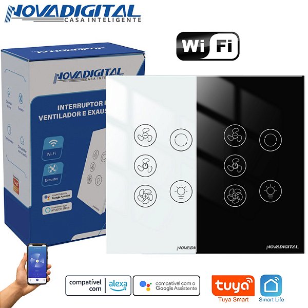 Interruptor Smart Wi-fi para Ventilador de Teto com Função Exaustor Tuya Nova Digital