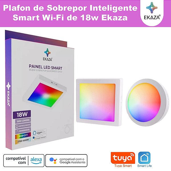 Plafon Inteligente Wifi de Sobrepor de 18w RGB+CCT Tuya Ekaza Compatível Alexa e Google Home