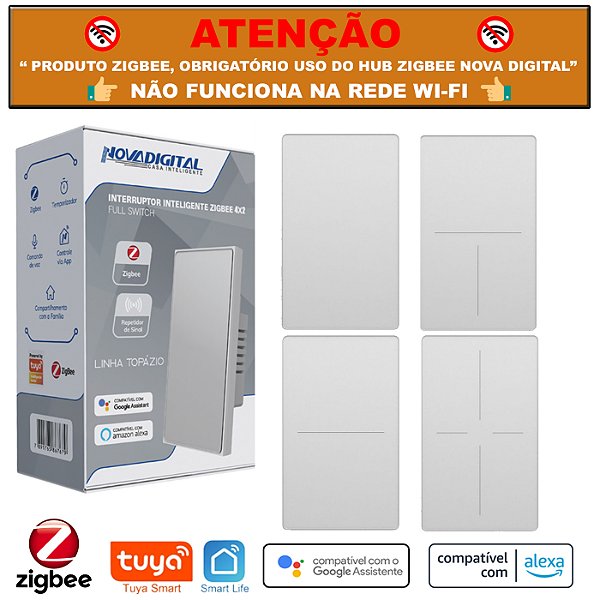 Interruptor Zigbee Linha Topázio Touch Branco Repetidor Mesh Tuya Nova Digital > NÃO É WI-FI <