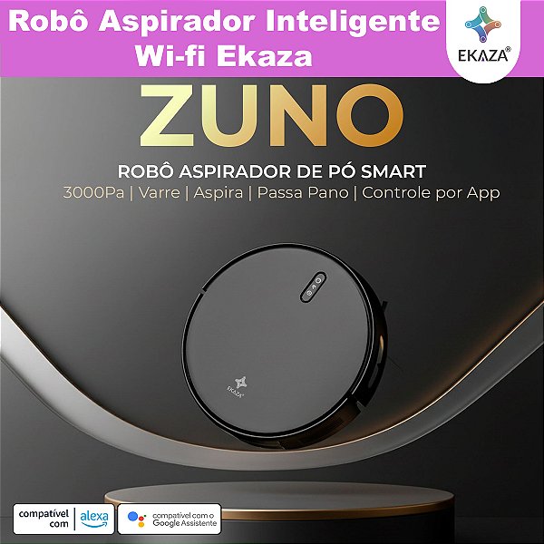 Robô Aspirador De Pó Wi-fi Passa Pano Mapea a Casa Alexa Tuya Ekaza