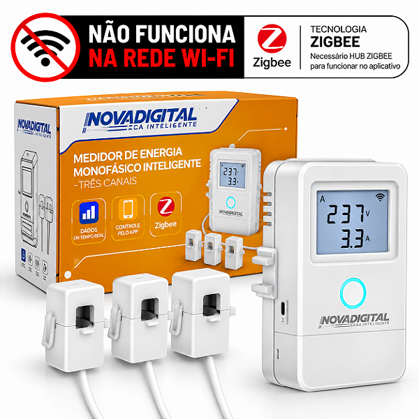 Medidor Energia Inteligente Zigbee 3 Canais NovaDigital 80A