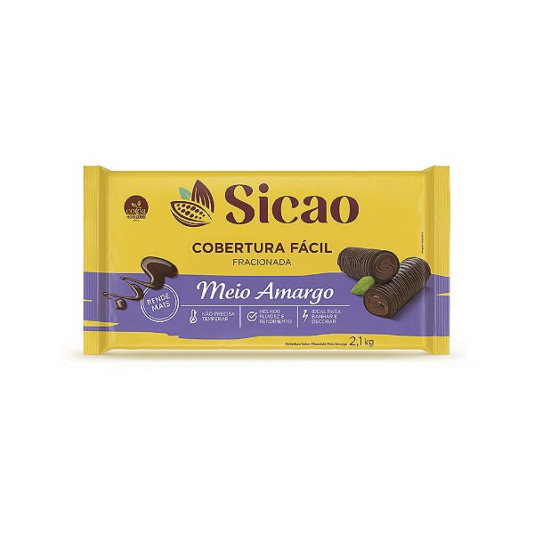 Chocolate Cobertura Meio Amargo Facil em Barra 2,1Kg Sicao