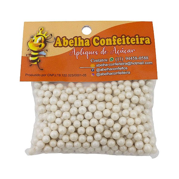 Confeitos Pérolas Média Branca 60G Abelha Confeiteira