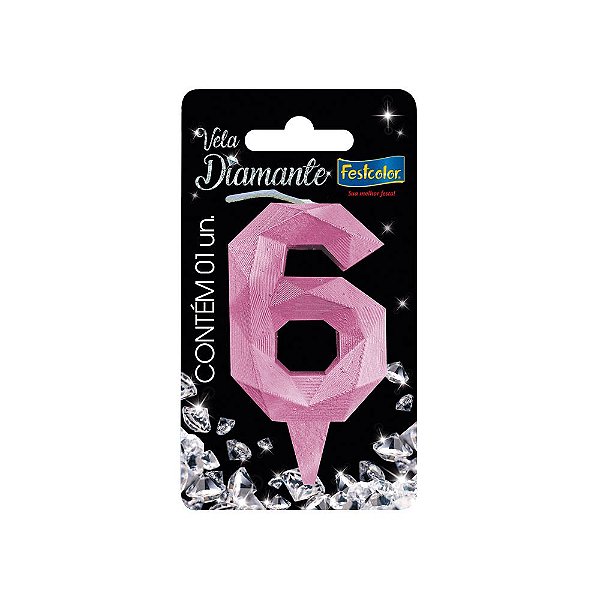 Vela Diamante Rosa Nº6 Festcolor