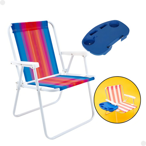 Kit Cadeira Dobrável + Mesa Portátil Camping Pesca Praia