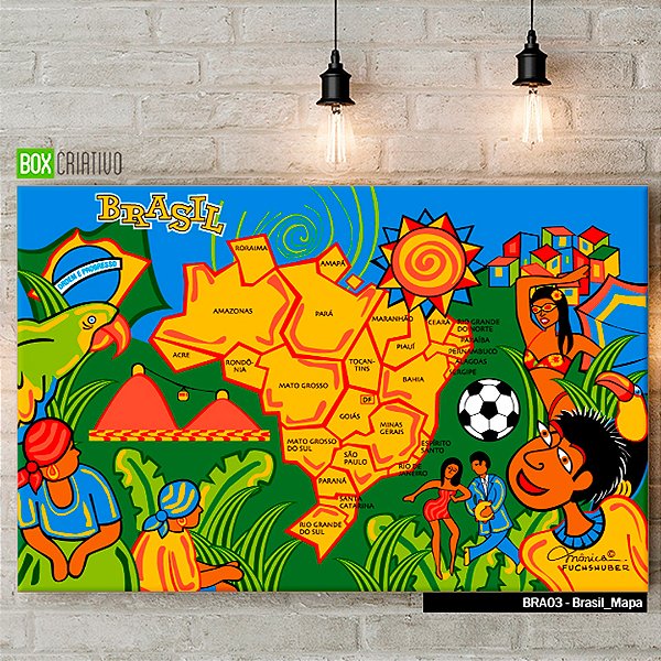 Quadro Tela em Canvas - Mapa do Brasil - Coleção Mônica Fuchshuber