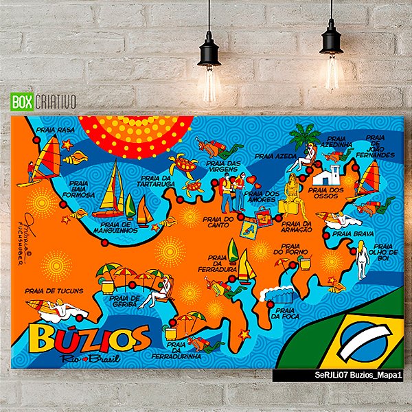 Quadro Tela em Canvas - Mapa Búzios - Coleção Mônica Fuchshuber