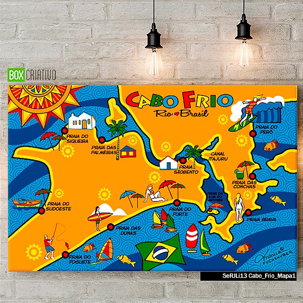 Quadro Tela em Canvas - Mapa Cabo Frio - Coleção Mônica Fuchshuber