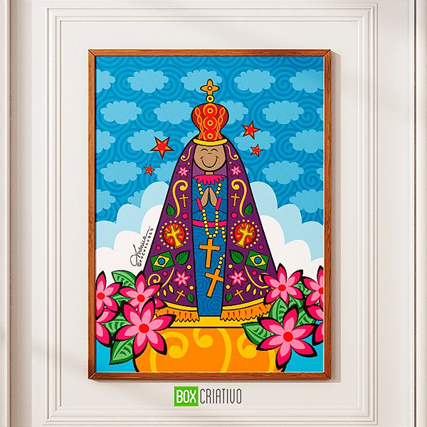 Quadro Nossa Senhora Aparecida - Moldura com vidro A4