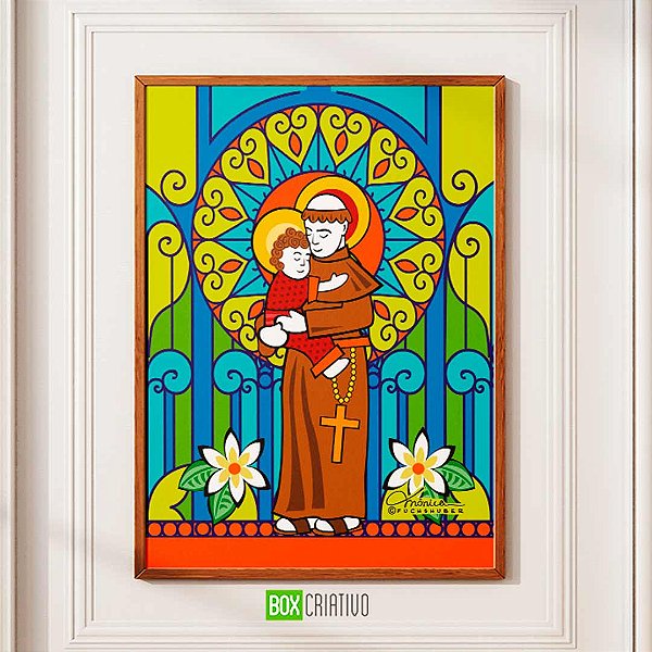 Quadro Santo Antônio  - Moldura com vidro A4