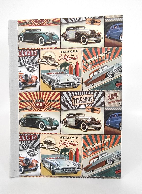 Caderno Sewn Board Binding Carros